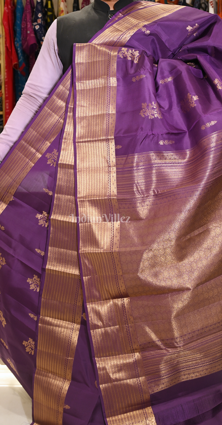 Purple Golden Floral Brocade Pure Kanjivaram Silk Saree