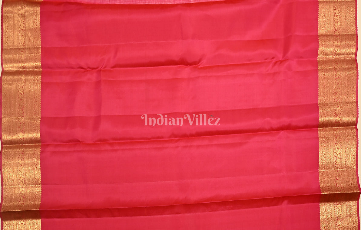 Orange Rani Pink Floral Brocade Pure Kanjivaram Silk Saree 