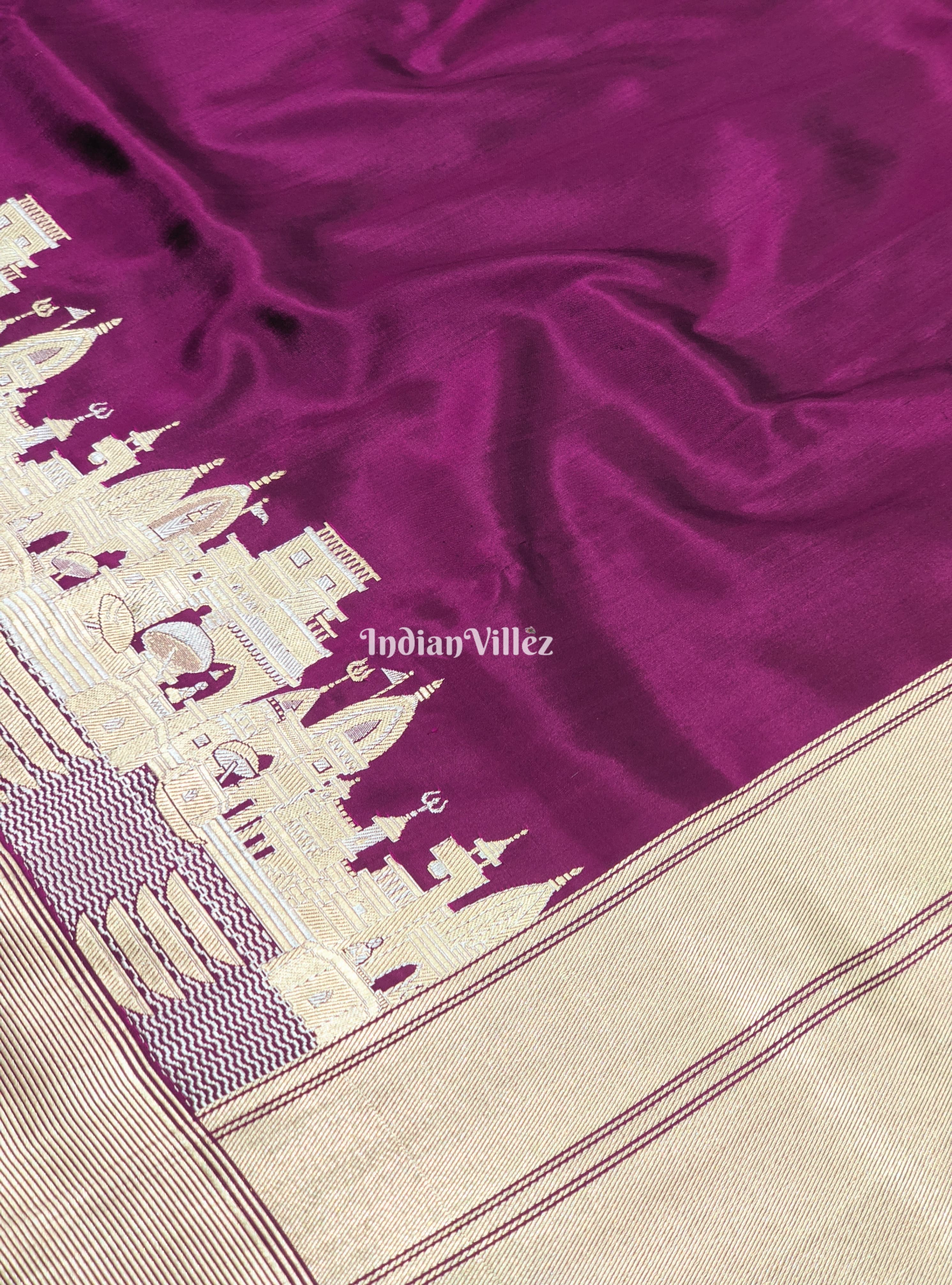 Purple Handwoven Banarasi Katan Silk Saree with Kashi Ghat Weaves