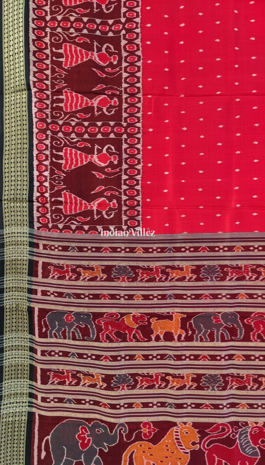Red with Maroon Tribal Odisha Ikat Khandua Silk Saree