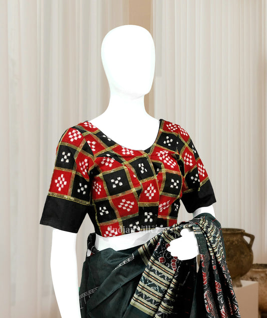 Black Red Pasapali Odisha Ikat Sambalpuri Cotton Blouse 