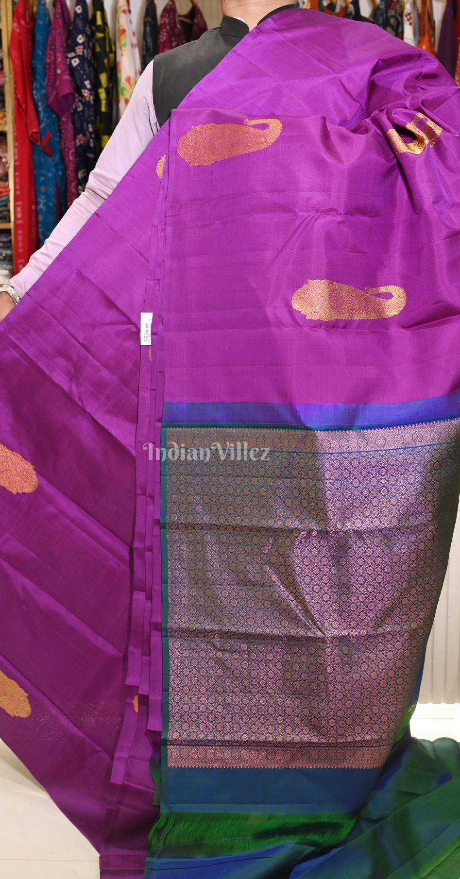 Purple Blue Paisely Brocade Pure Kanjivaram Silk Saree