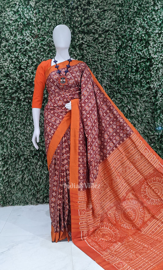 Red Pasapali Odisha Ikat Sambalpuri Silk Saree