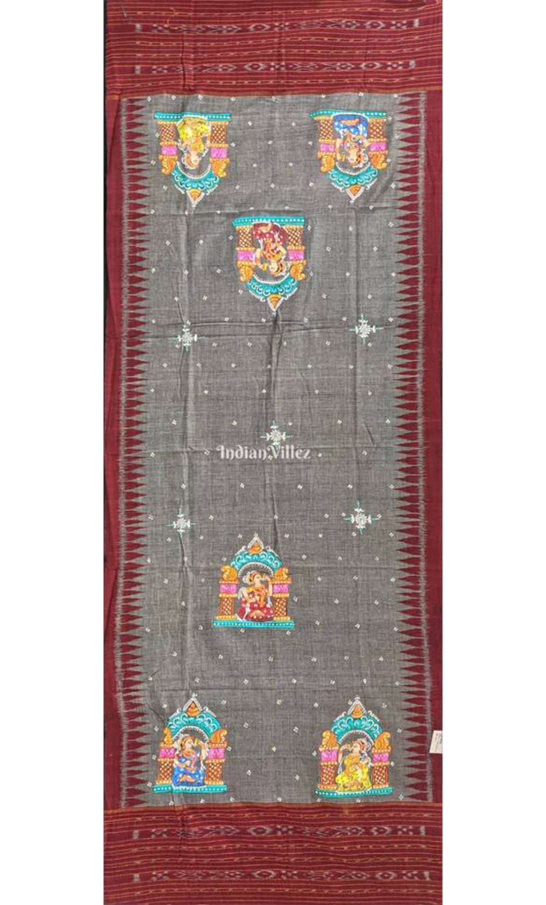 Gray Maroon Temple Nartaki Cotton Pattachitra Dupatta