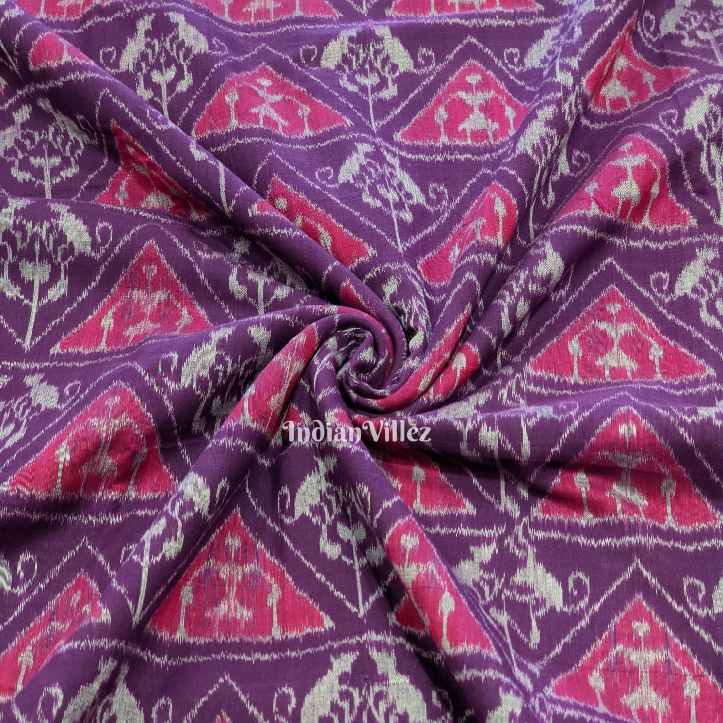 Purple Pink Tribal Theme Sambalpuri Cotton Fabric