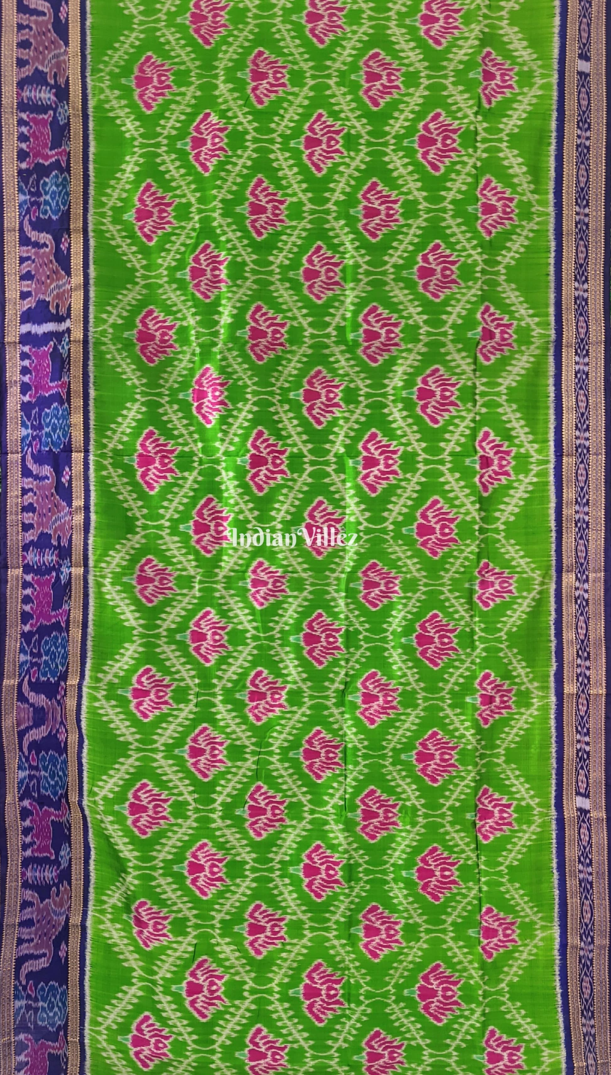Green Lotus Khandua Silk Saree