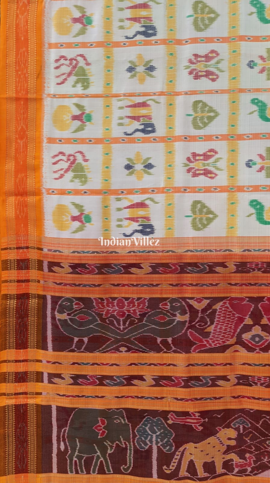 White Nabakothi Odisha Ikat Khandua Silk Saree