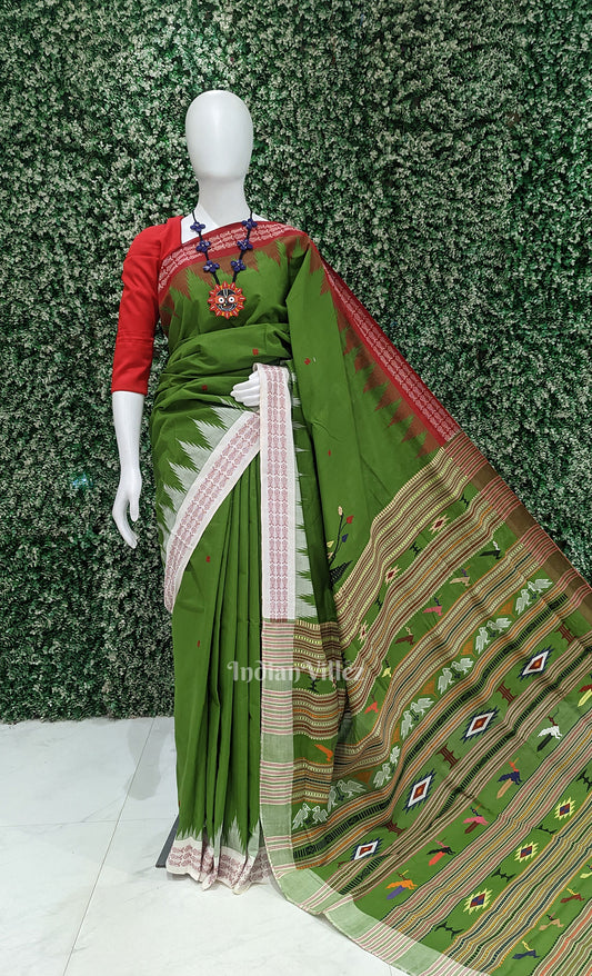 Mehendi Green Handwoven Original Ganjam Bomkai Cotton Saree