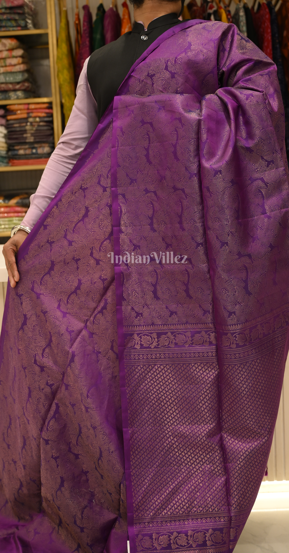 Purple Golden Floral Pure Kanjivaram Soft Silk Saree