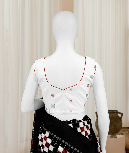 White Jhoti Theme Odisha Ikat Sambalpuri Cotton Blouse 