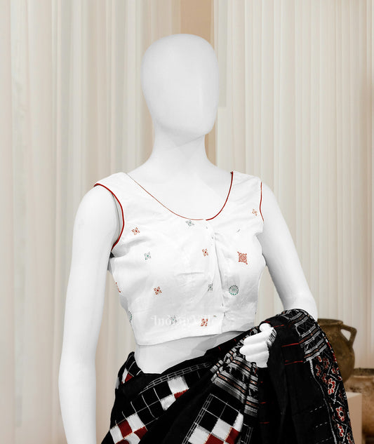 White Jhoti Theme Odisha Ikat Sambalpuri Cotton Blouse 