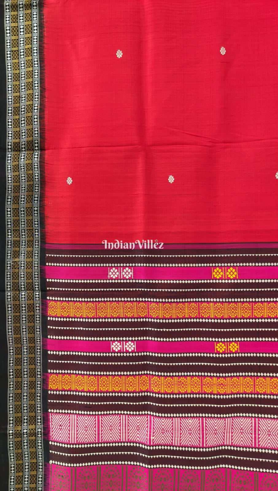 Red Single Flower Motif Siminoi Bomkai Silk Saree