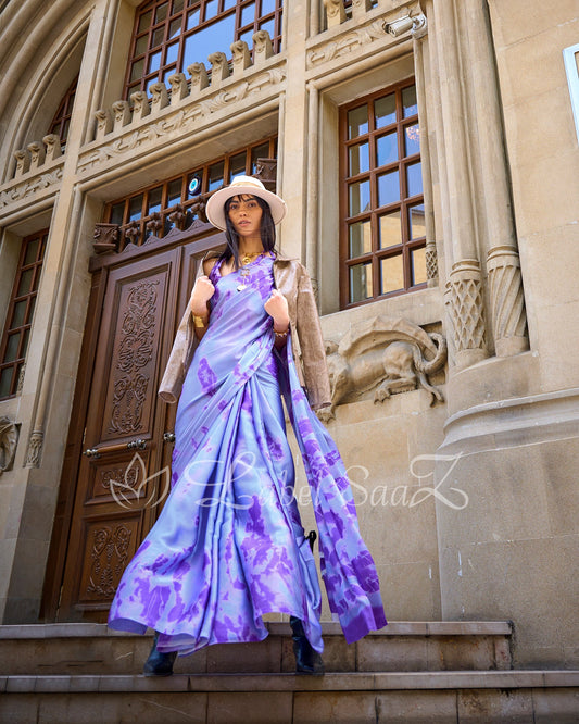 Violet Satya Paul Inspired Printed Satin Crepe Sarees