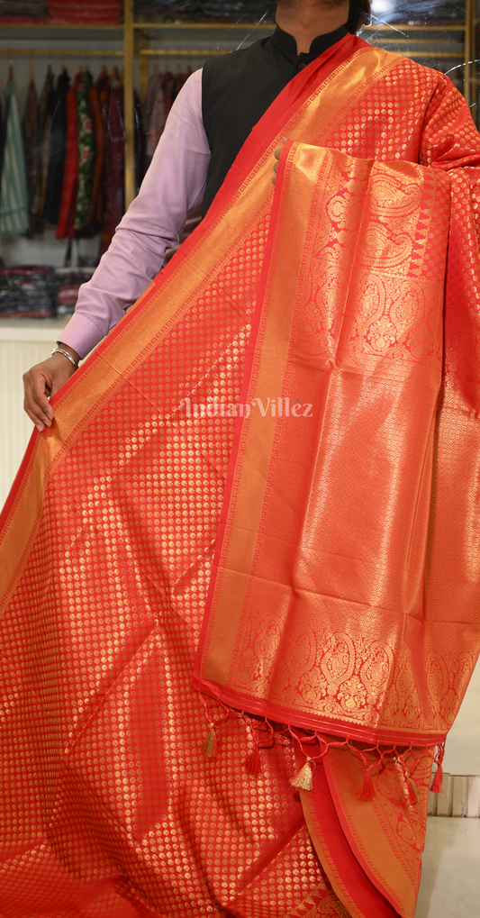 Exclusive Bridal Red Butta Design Kanjivaram Silk Saree with Brocade Work