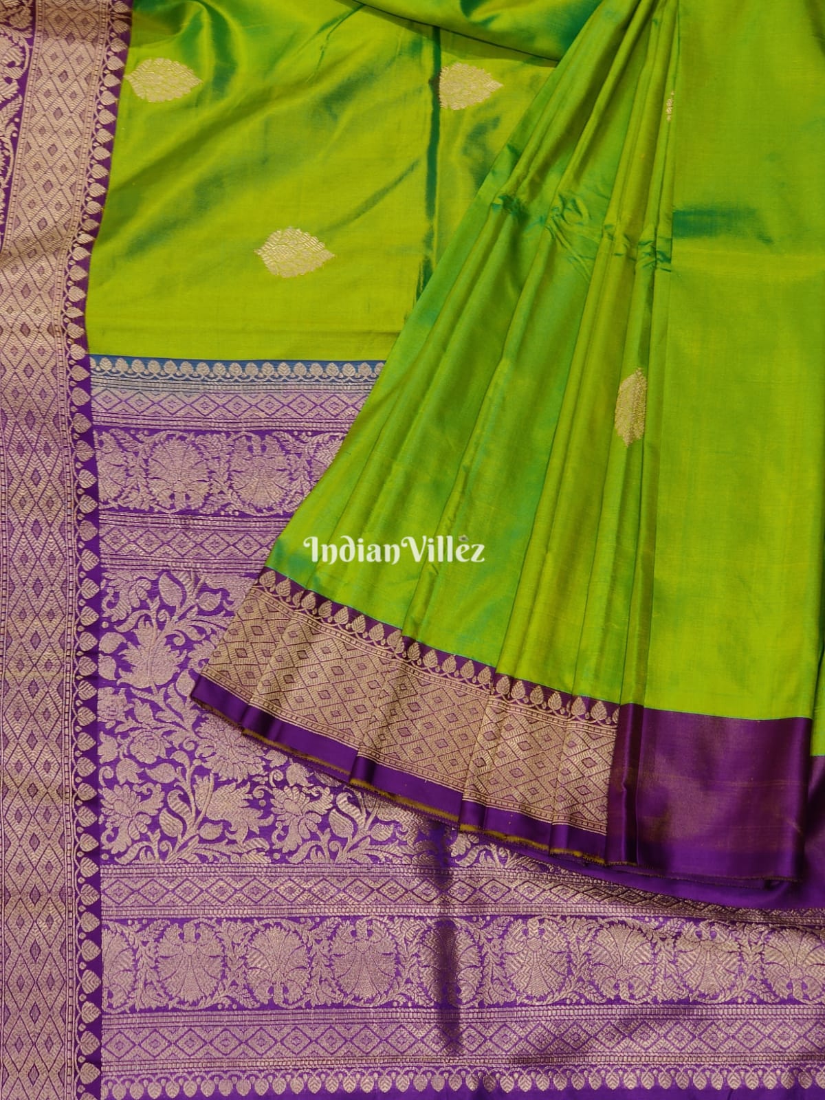 Chartreuse Green Pure Banarasi Handloom Katan Silk Saree