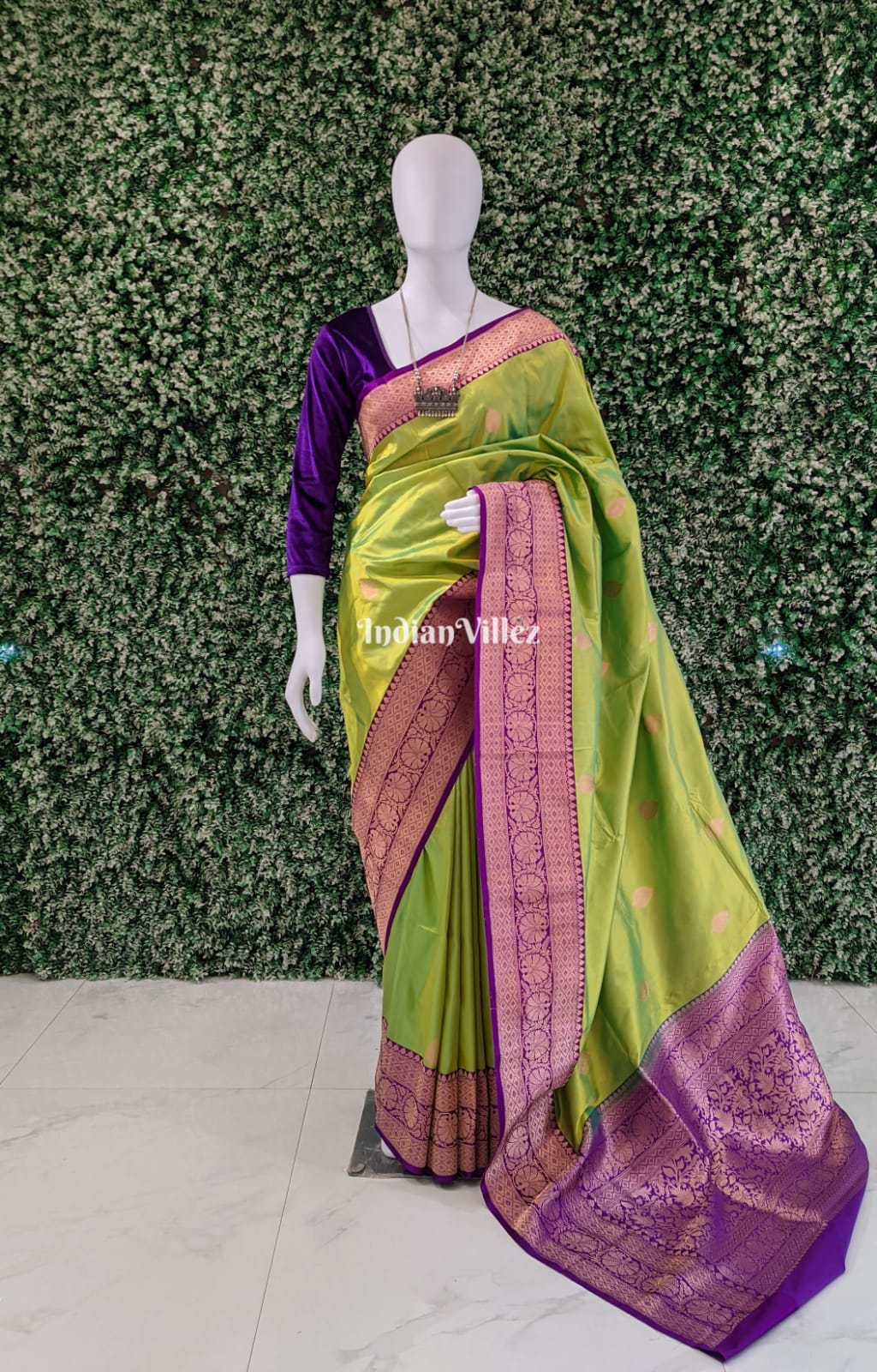 Chartreuse Green Pure Banarasi Handloom Katan Silk Saree