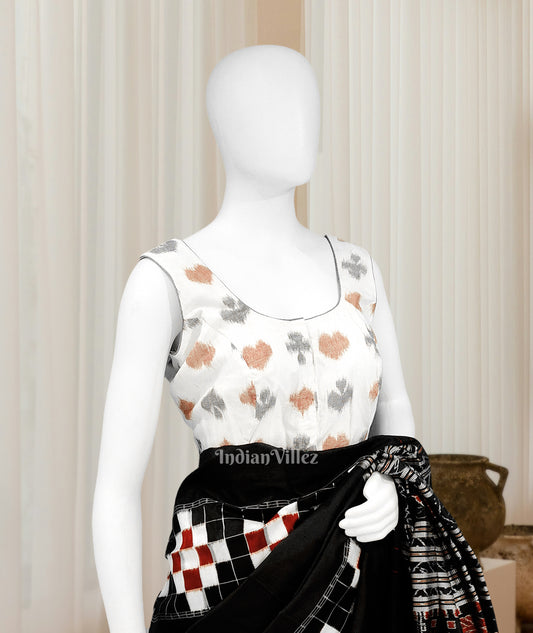 White with Multi Color Odisha Ikat Sambalpuri Cotton Blouse 