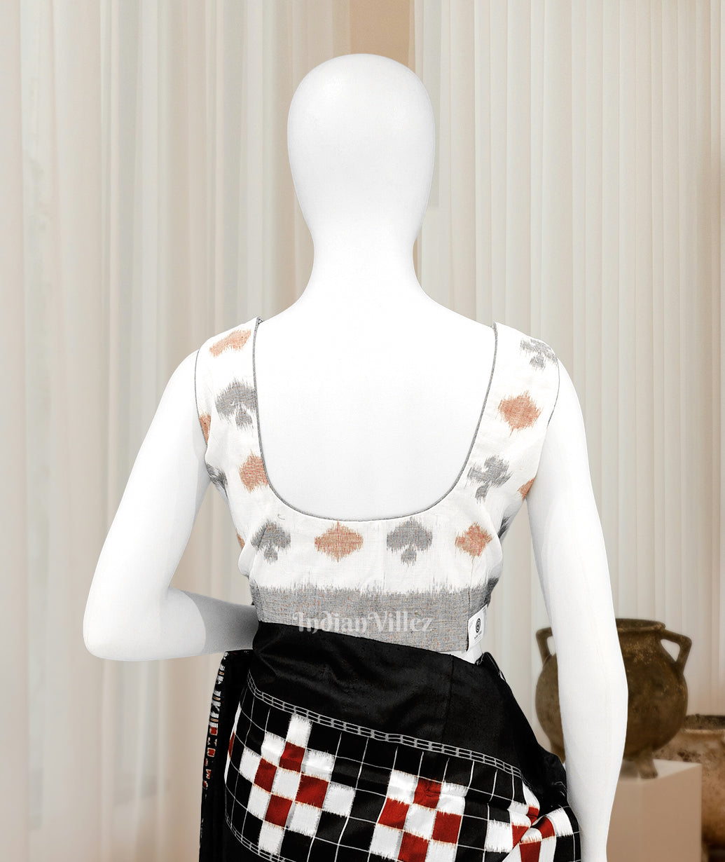 White with Multi Color Odisha Ikat Sambalpuri Cotton Blouse 