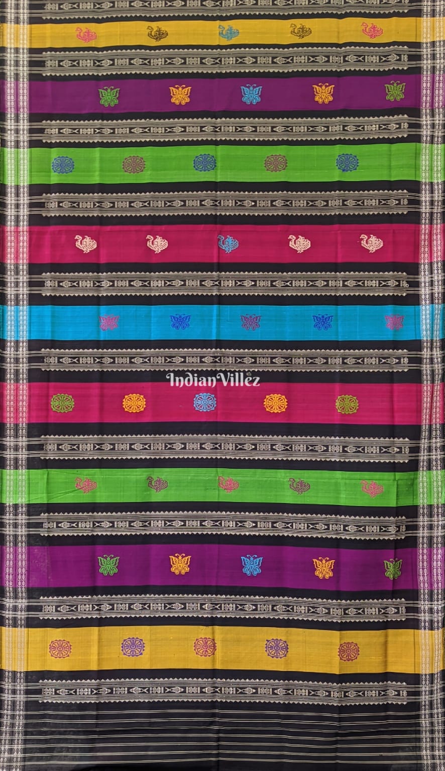 Sea Blue Double Pallu Brahampuri Silk Saree with Flower Motif