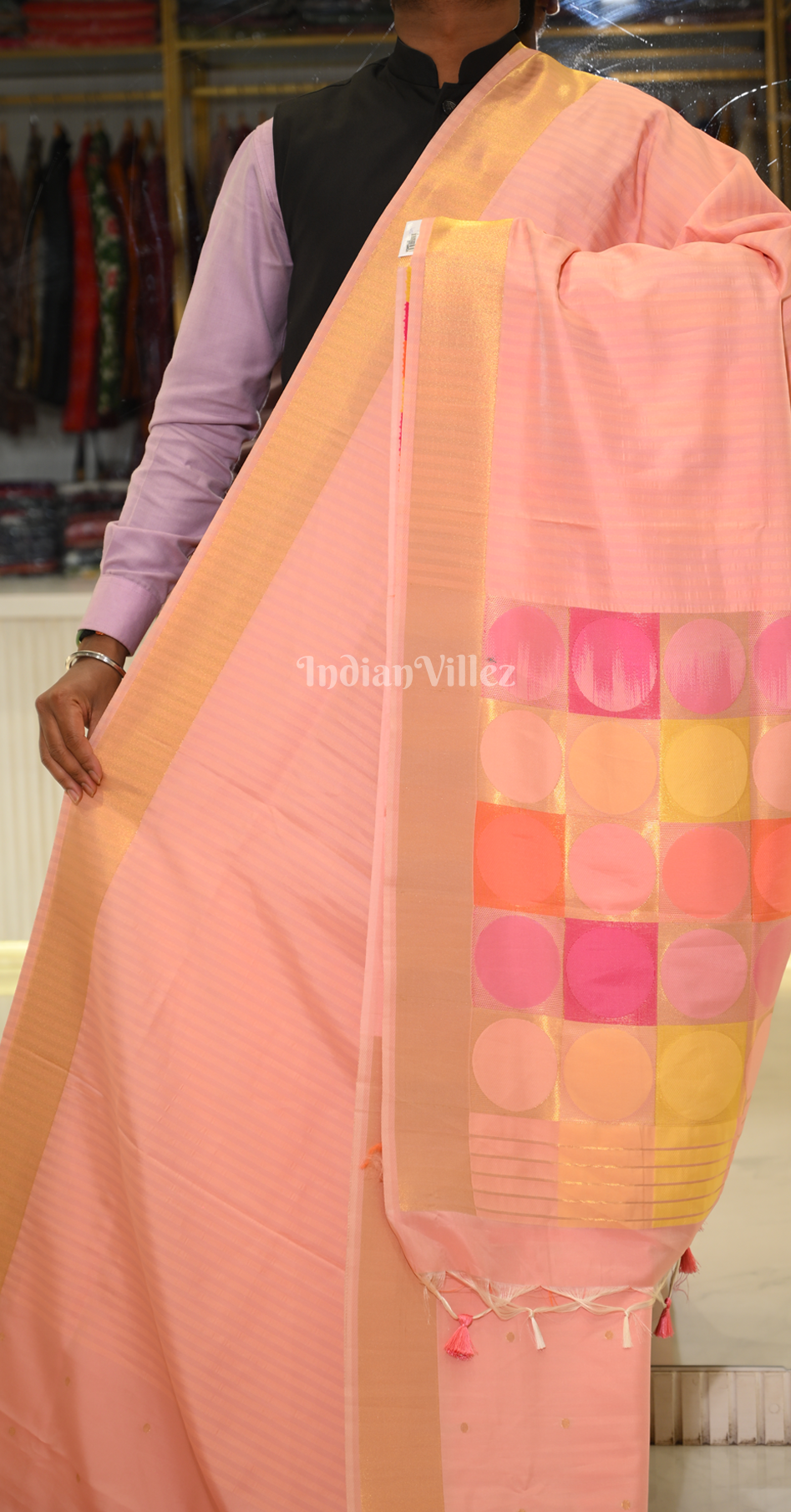 Peach Multicoloured Soft Silk Weaving Saree