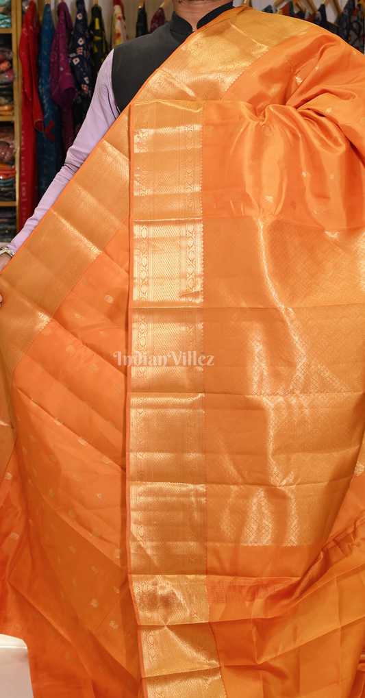 Orange Golden Butta Design Brocade Pure Kanjivaram Silk Saree