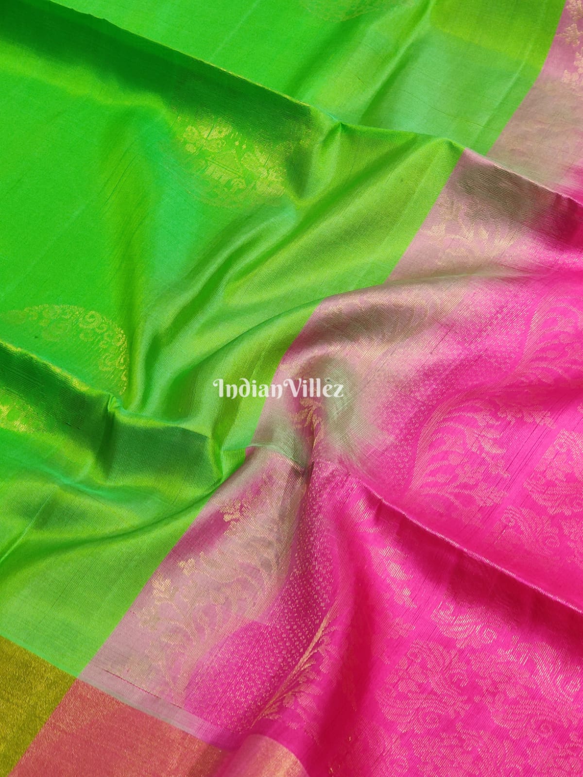 Parrot Green Pink South Handloom Kanjivaram Soft Silk Saree