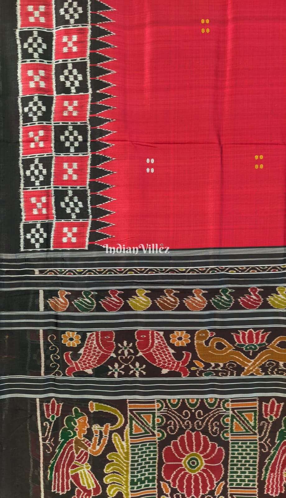 Red Double Border Pasapali Butta Design Contemporary Silk Saree
