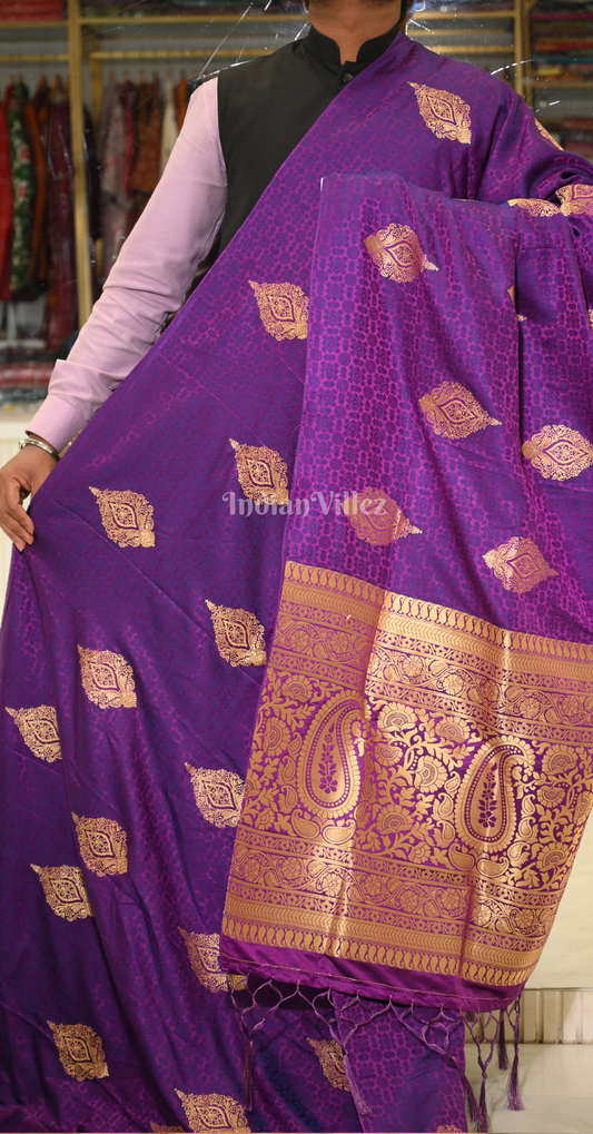 Purple Pure Satin Weaving Silk Saree With Blouse Piece