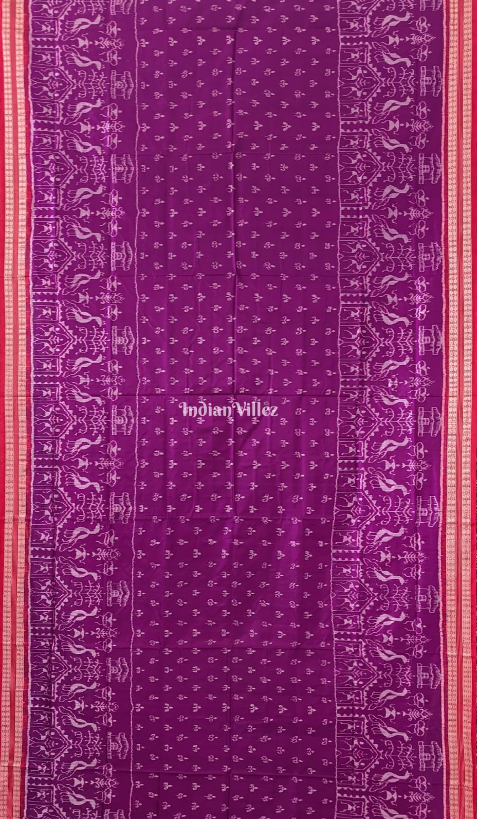 Purple Red Tribal Body Anchal Sambalpuri Silk Saree