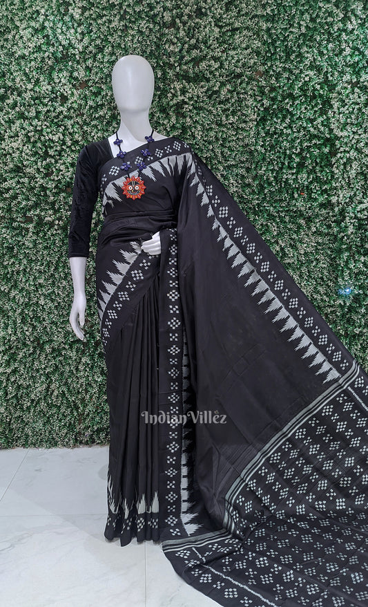 Black Pasapali Odisha Ikat Contemporary Designer Silk Saree