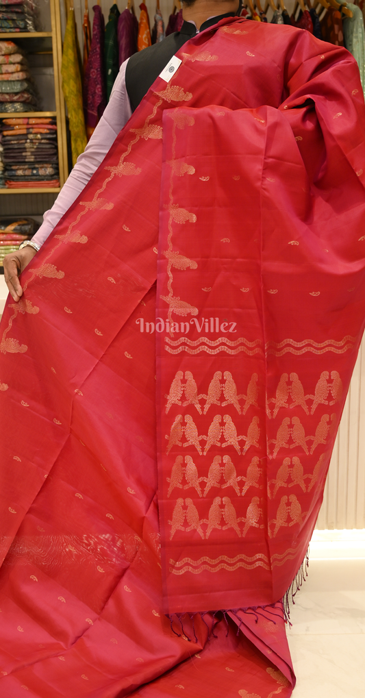 Maroon Bird Motif Pure Kanjivaram Soft Silk Saree