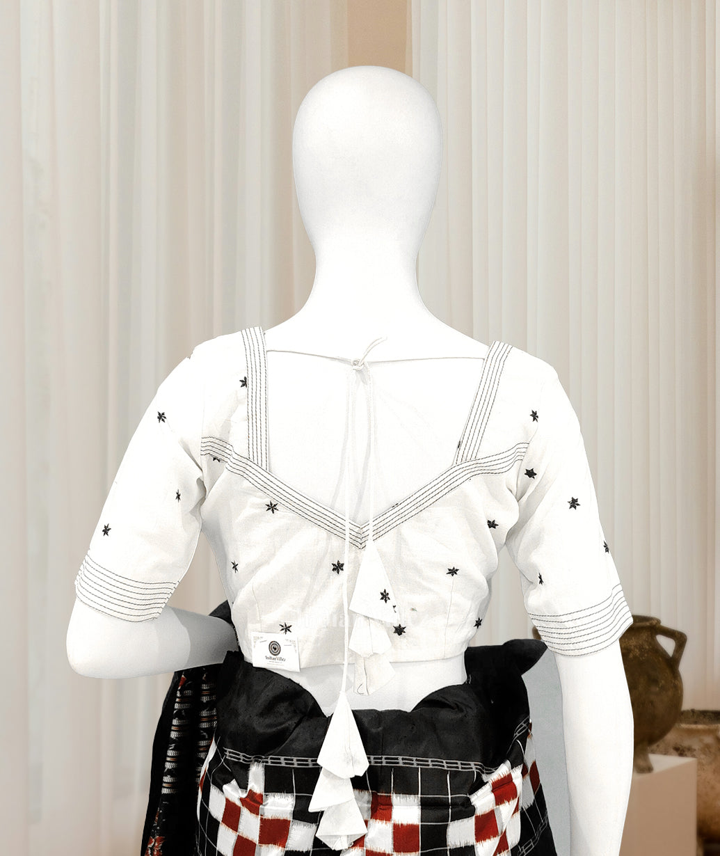White Star Motif Odisha Ikat Sambalpuri Cotton Blouse