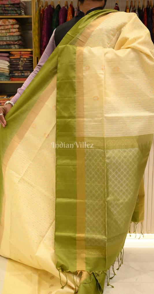 Pastel Green Golden Zari Pure Kanjivaram Soft Silk Saree