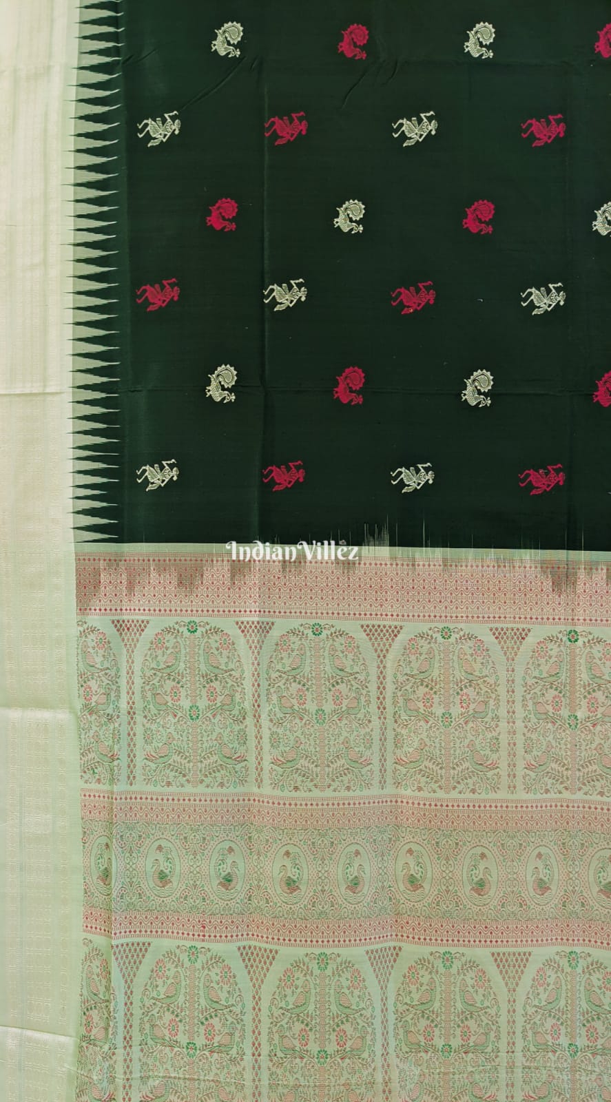 Bottle & Lemon Green Bomkai Contemporary Silk Saree