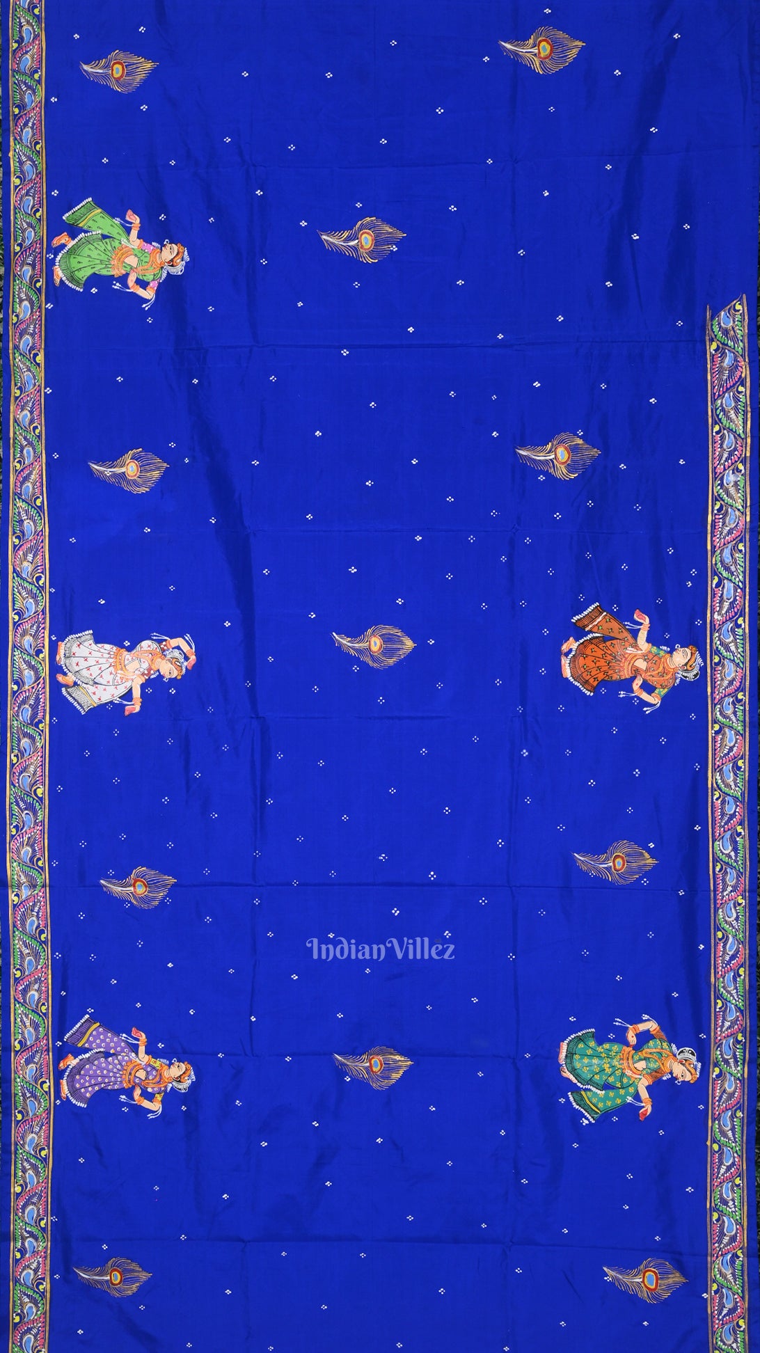 Blue Giri Govardhan Hand-Painted Pattachitra Saree