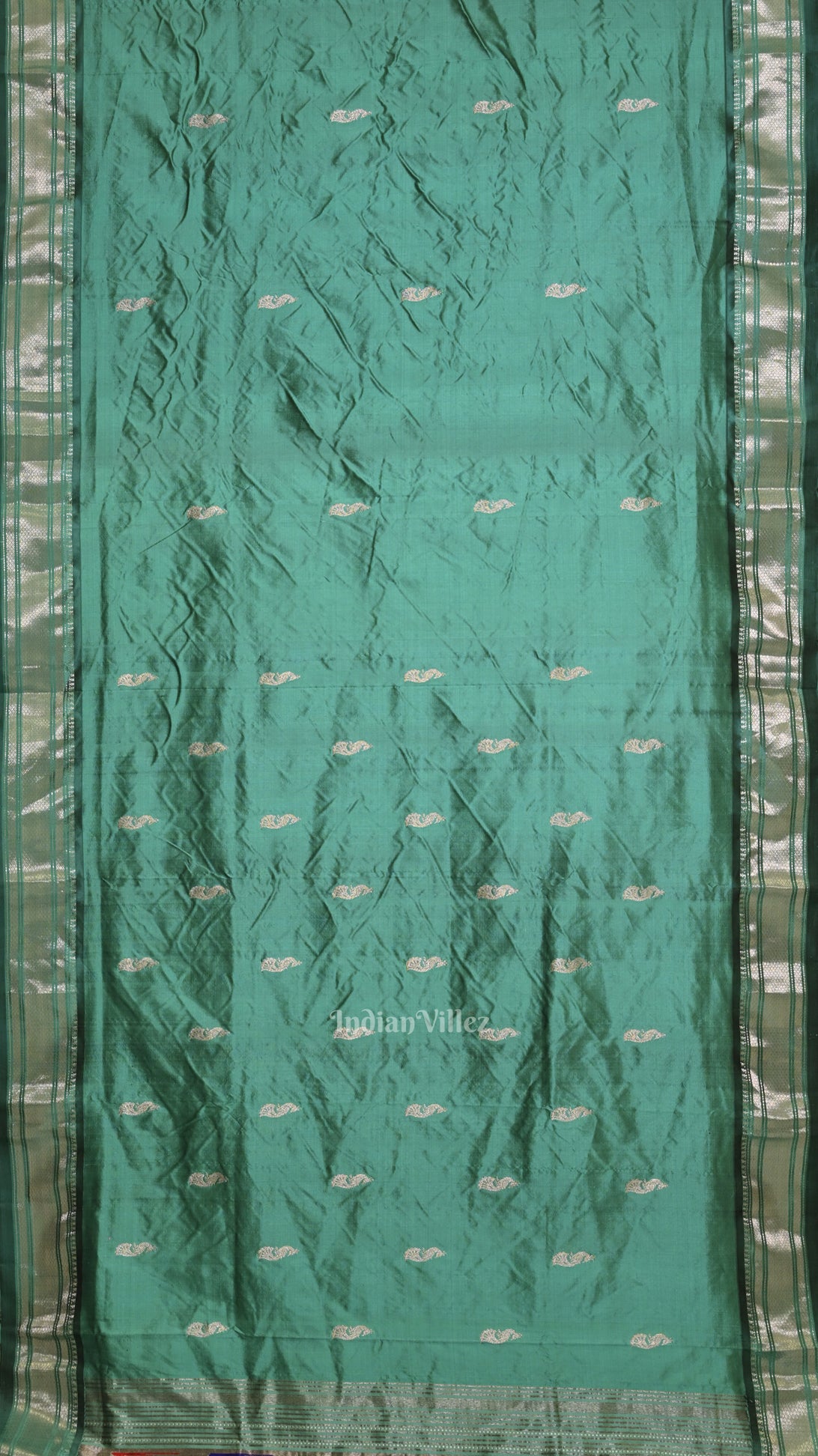  Teal Blue Peacock Butti Silk paithani Saree