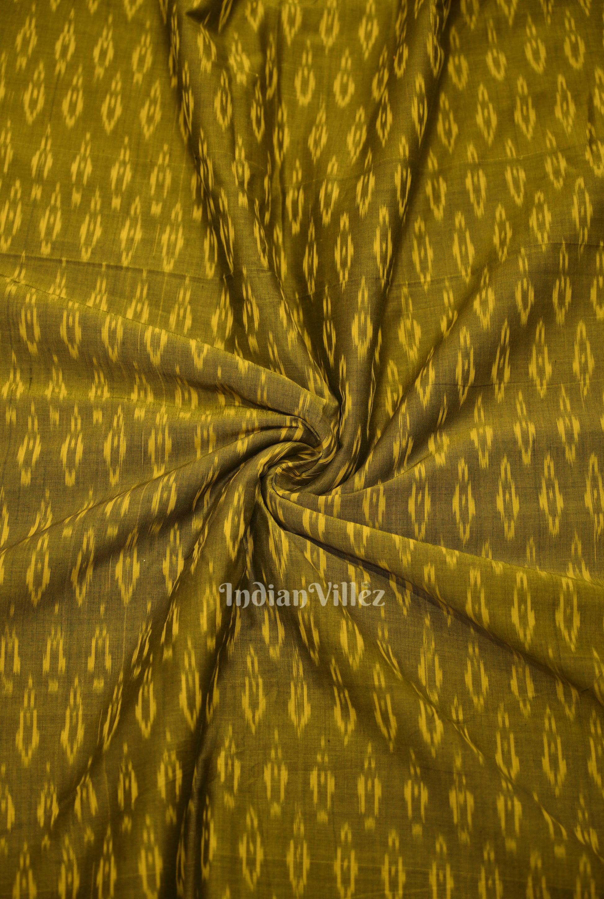 Mehendi Green Geometric Pochampally Ikat Cotton Fabric