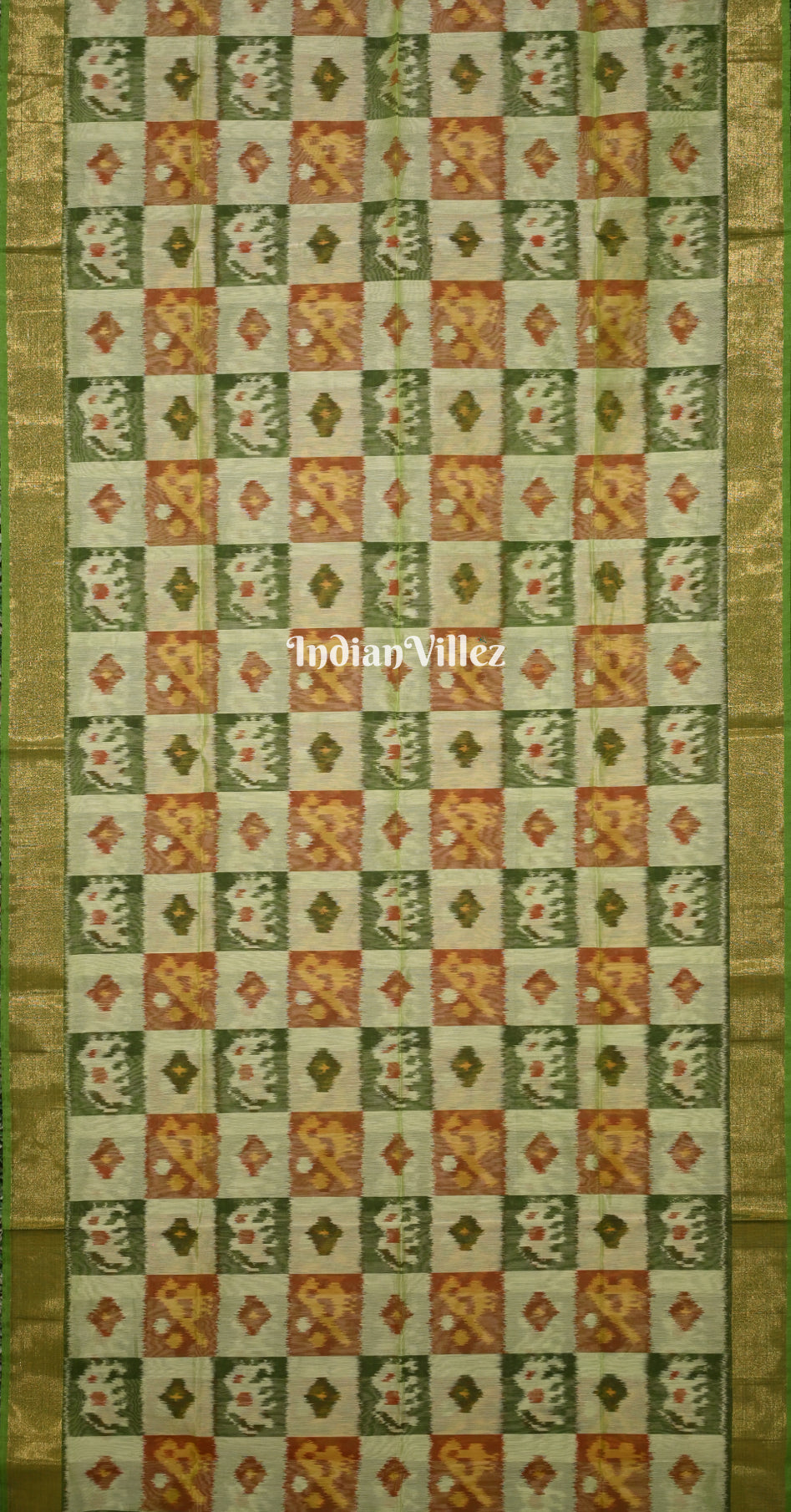 Pista Green Pochampally Ikat Silk Cotton (Sico) Saree 