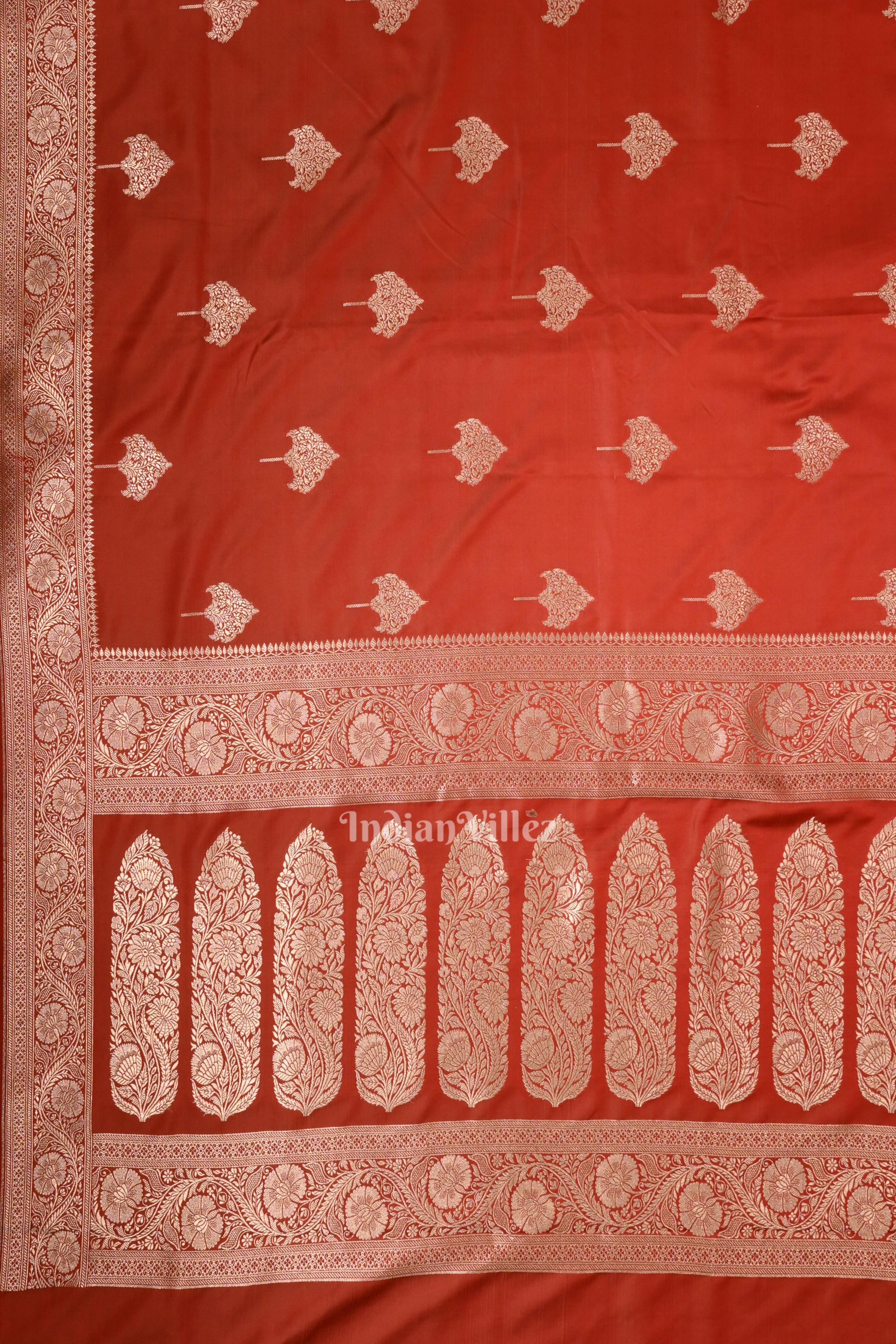 Cherry Red Soft Pure Mashru Satin Silk Banarasi Saree 
