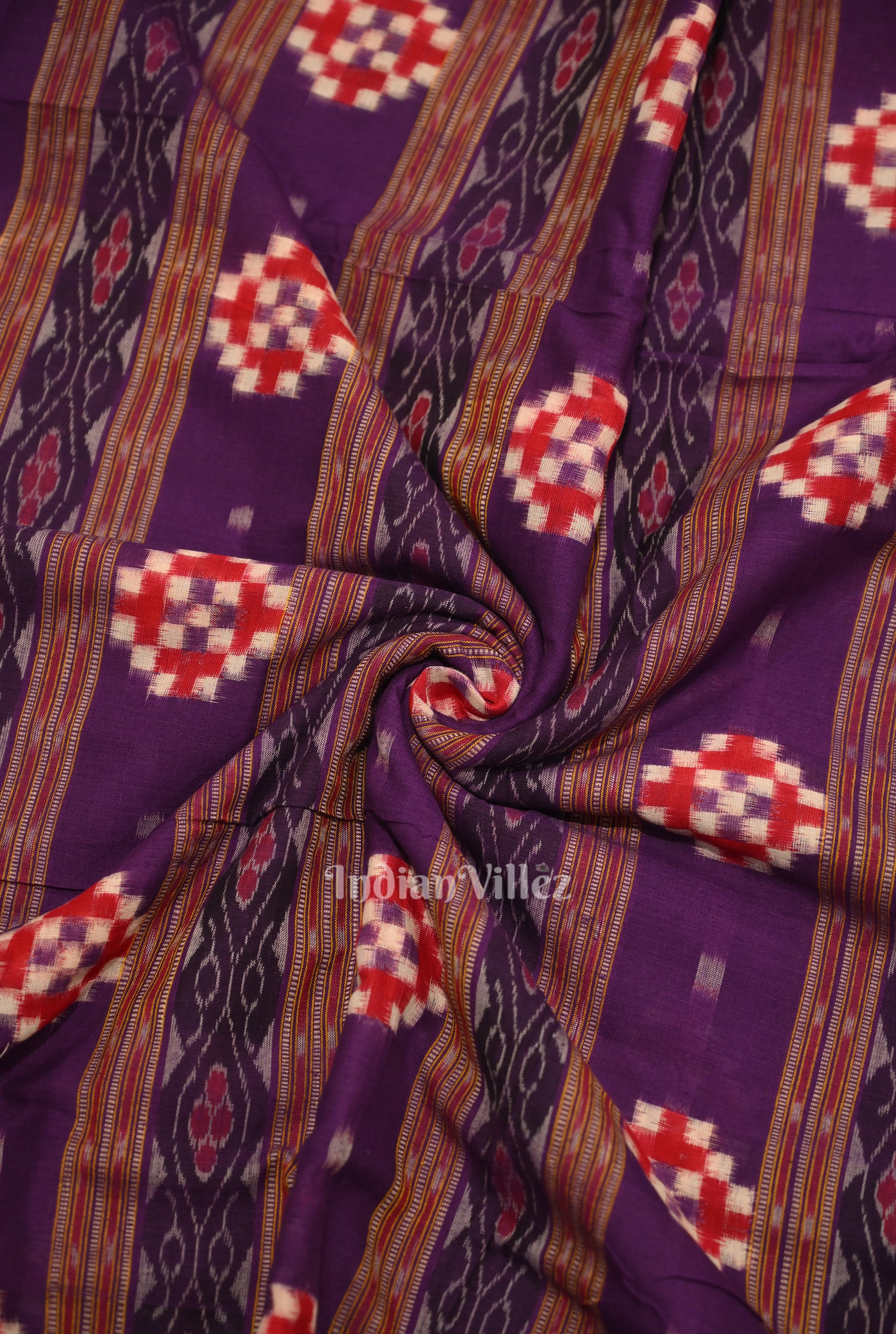  Grape Purple Pasapali Sambalpuri Ikat Cotton Fabric 