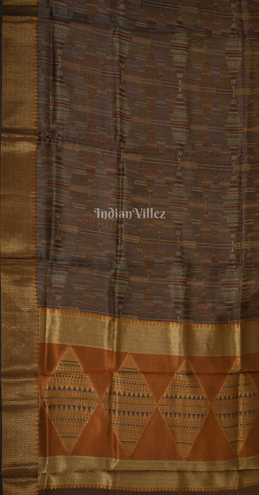 Chocolate Brown Pure Two Tone Organza Weaving Banarasi Saree