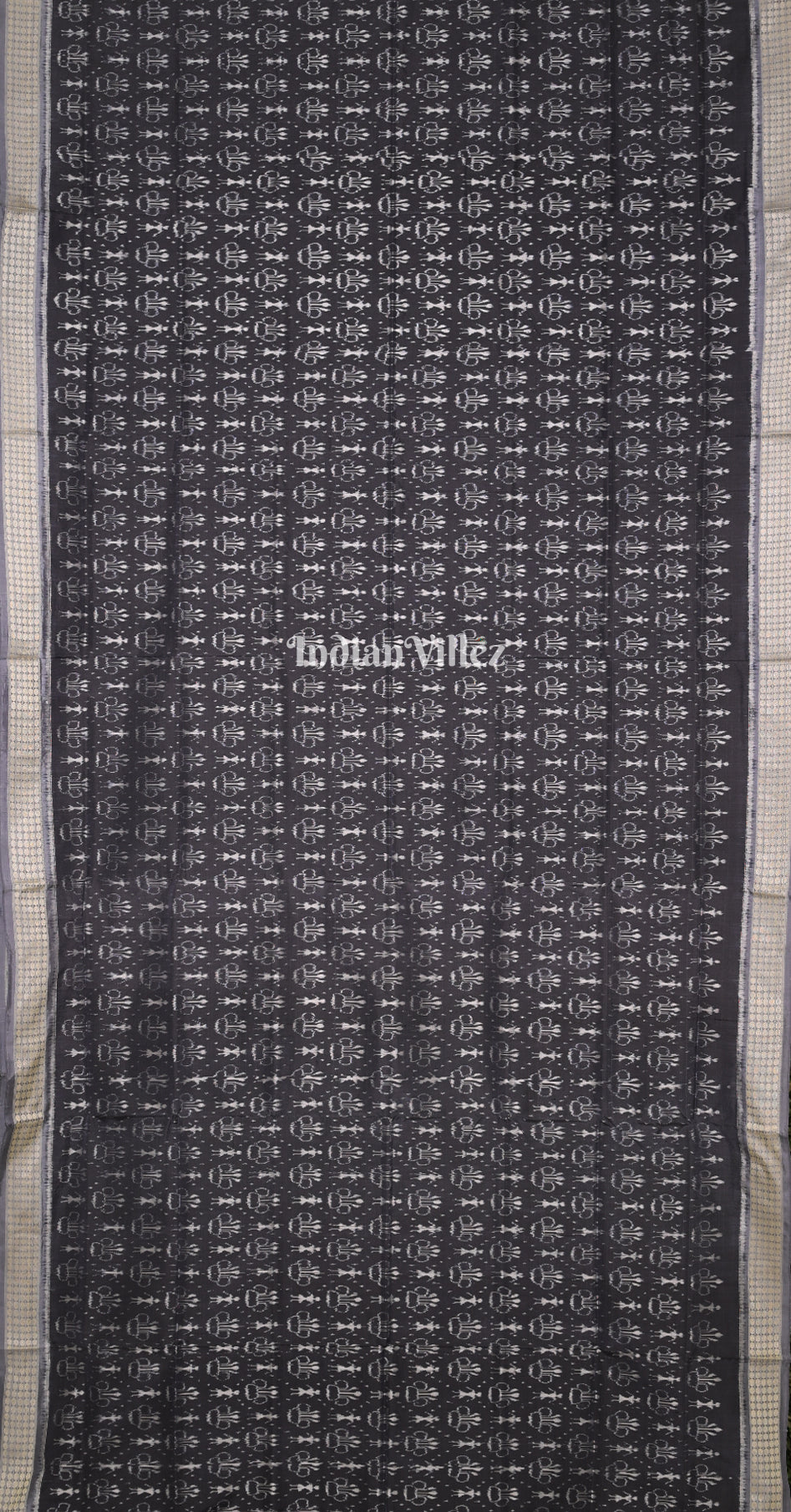 Black Grey Tribal Motif Odisha Ikat Sambalpuri Silk Saree 