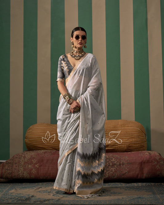 Grey Spun Handloom Weaving Silk Saree