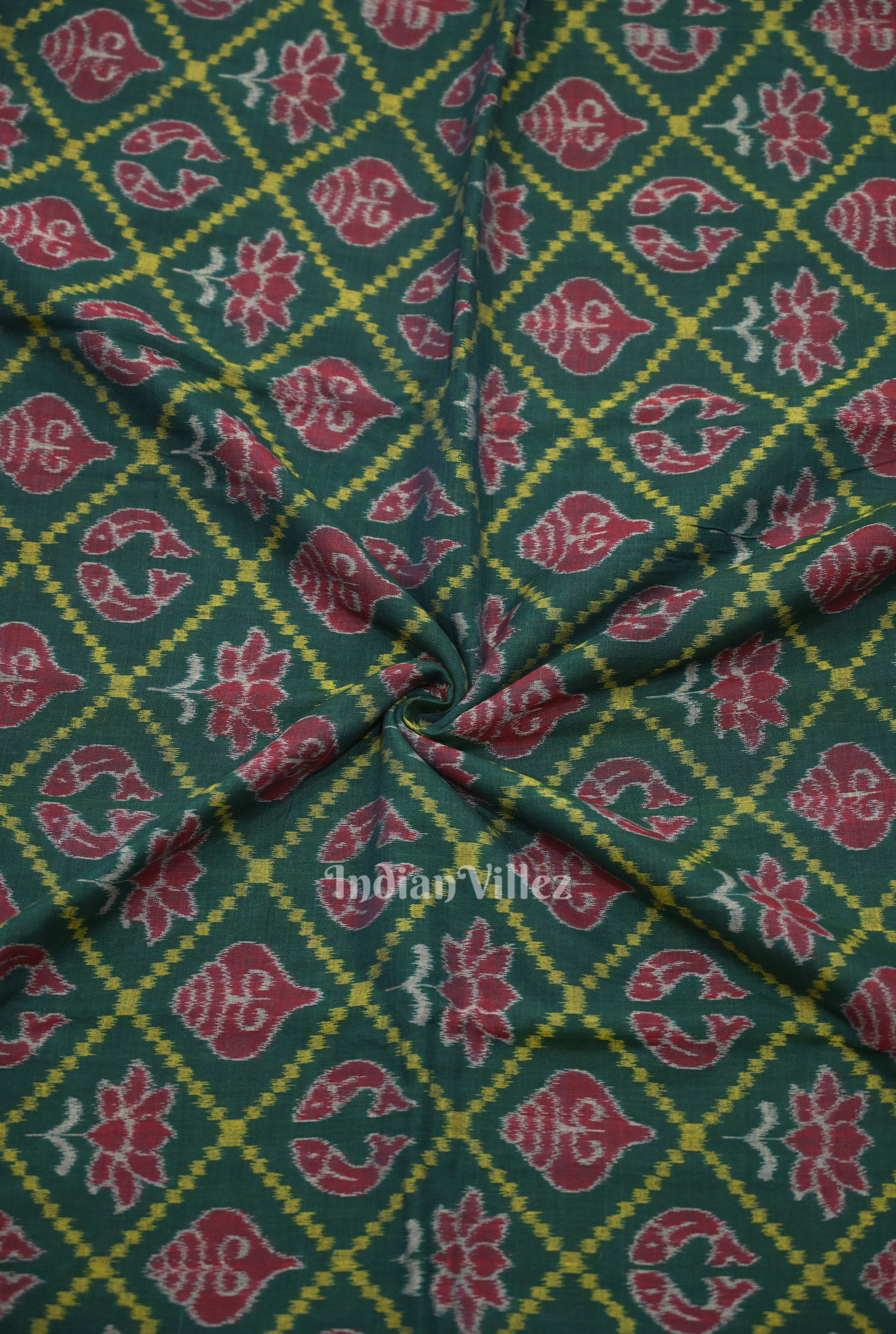 Green Laxmi Pada & Shankha Theme Sambalpuri Silk Saree