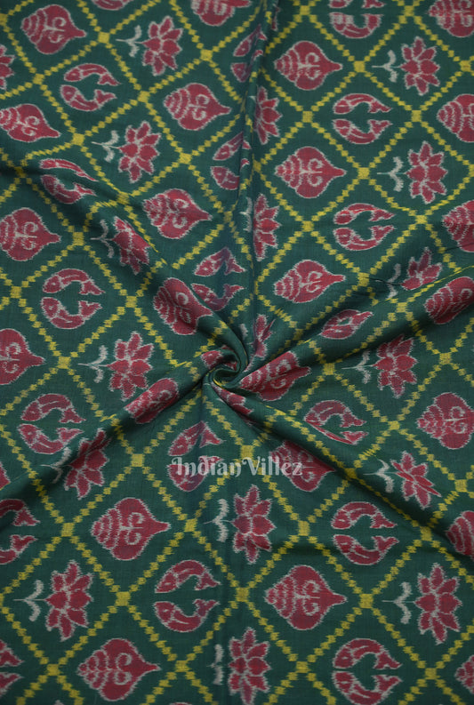 Green Laxmi Pada & Shankha Theme Sambalpuri Silk Saree