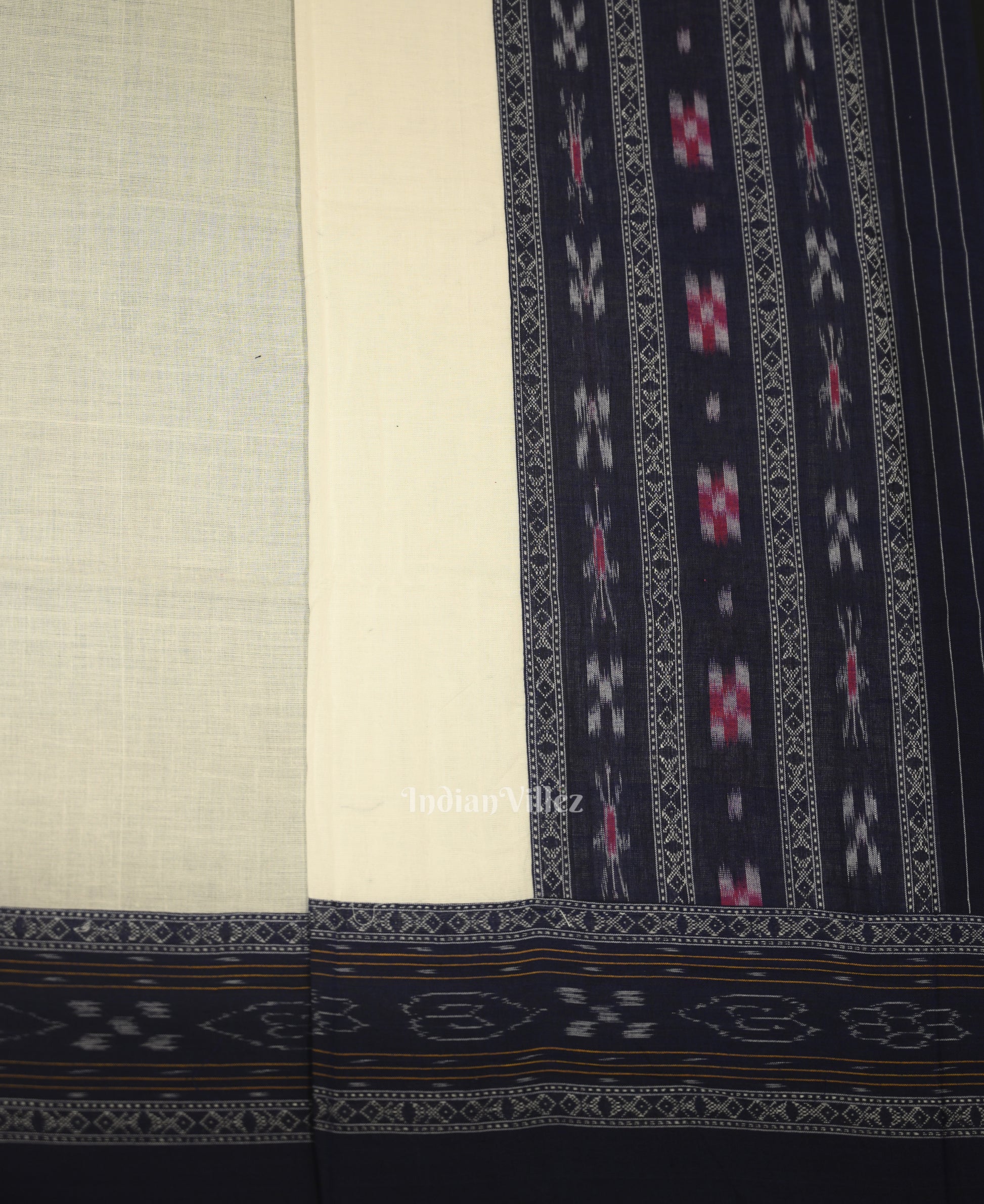 Navy Blue White Flower Buti Odisha Ikat  Sambalpuri Dress Material & Dupatta 