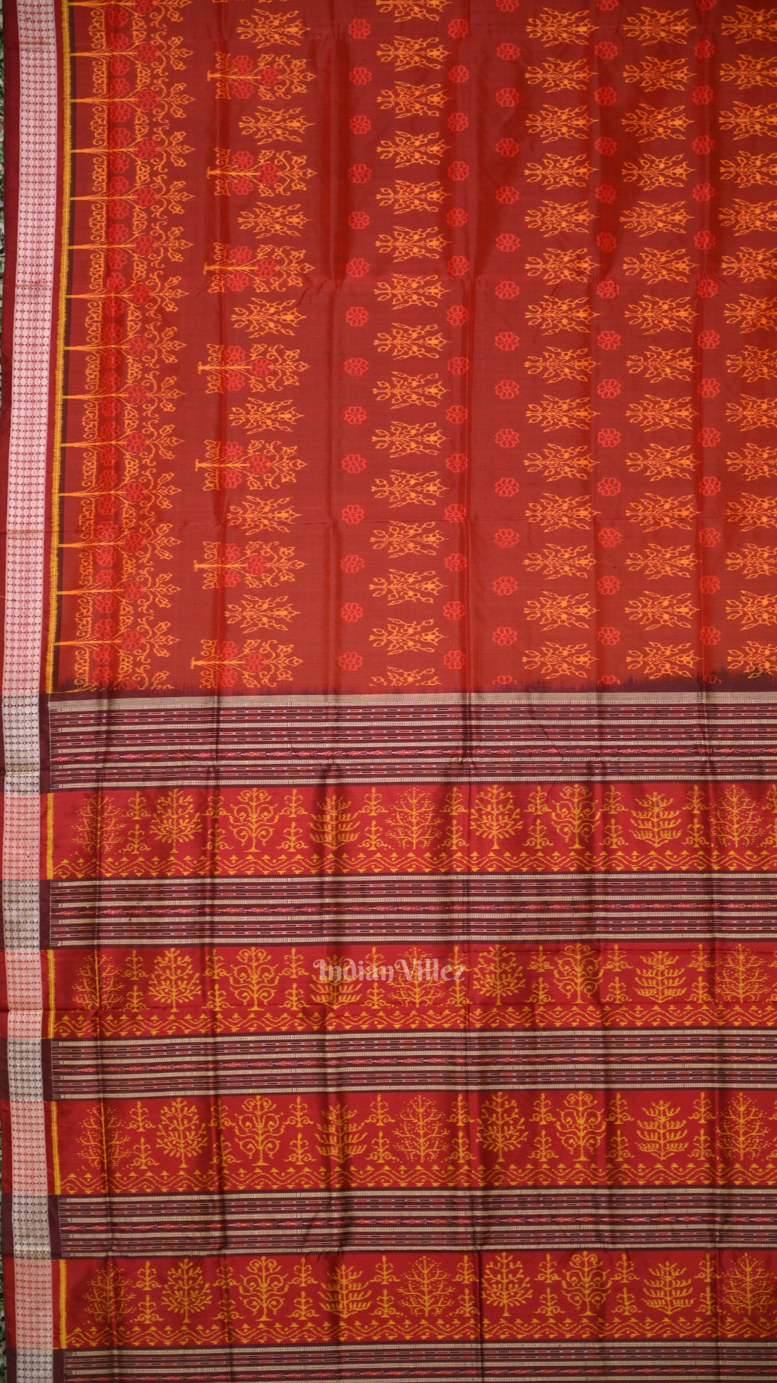 Maroon Floral Motif Odisha Handloom Sambalpuri Silk Saree 