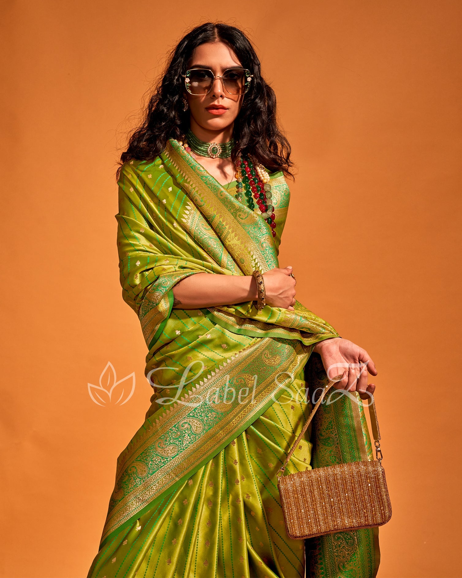 Green Handwoven Zari Satin Silk Banarasi Saree