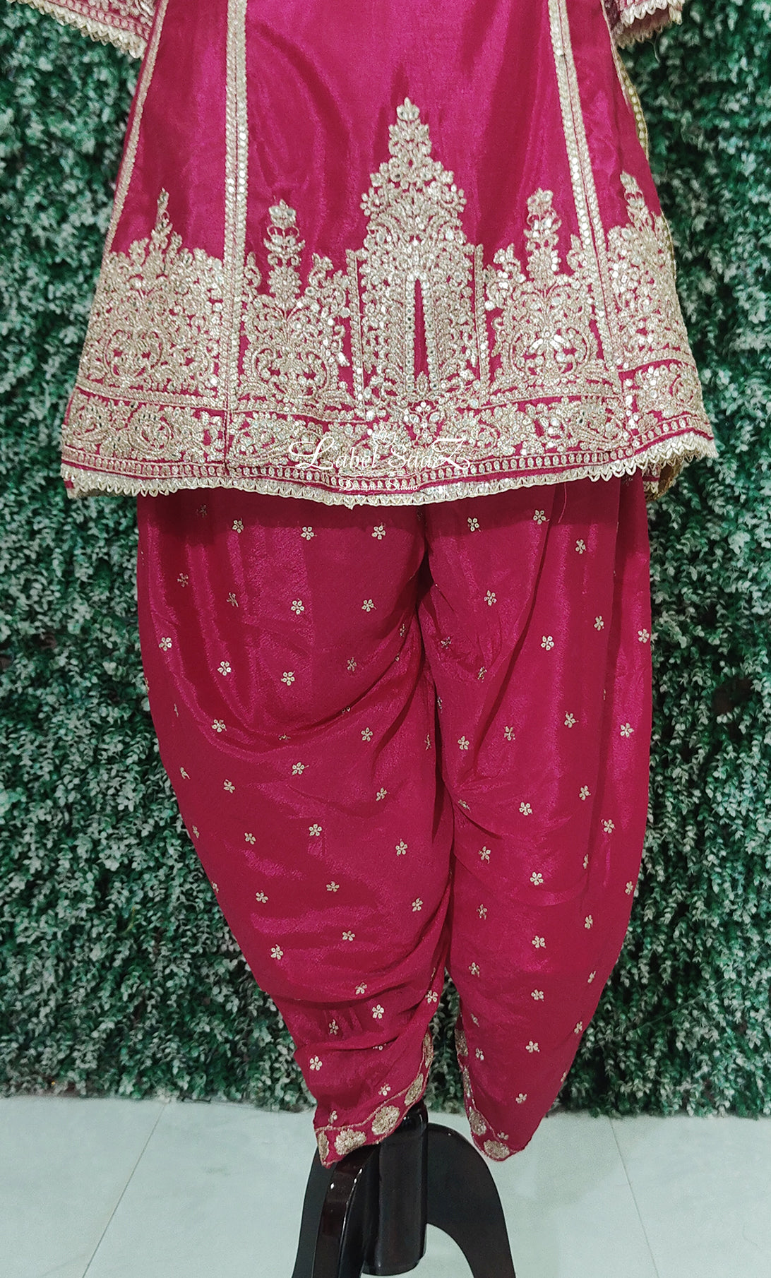 Rani Pink Sequence Embroidered  Kurta Dhoti Pant Set with Dupatta