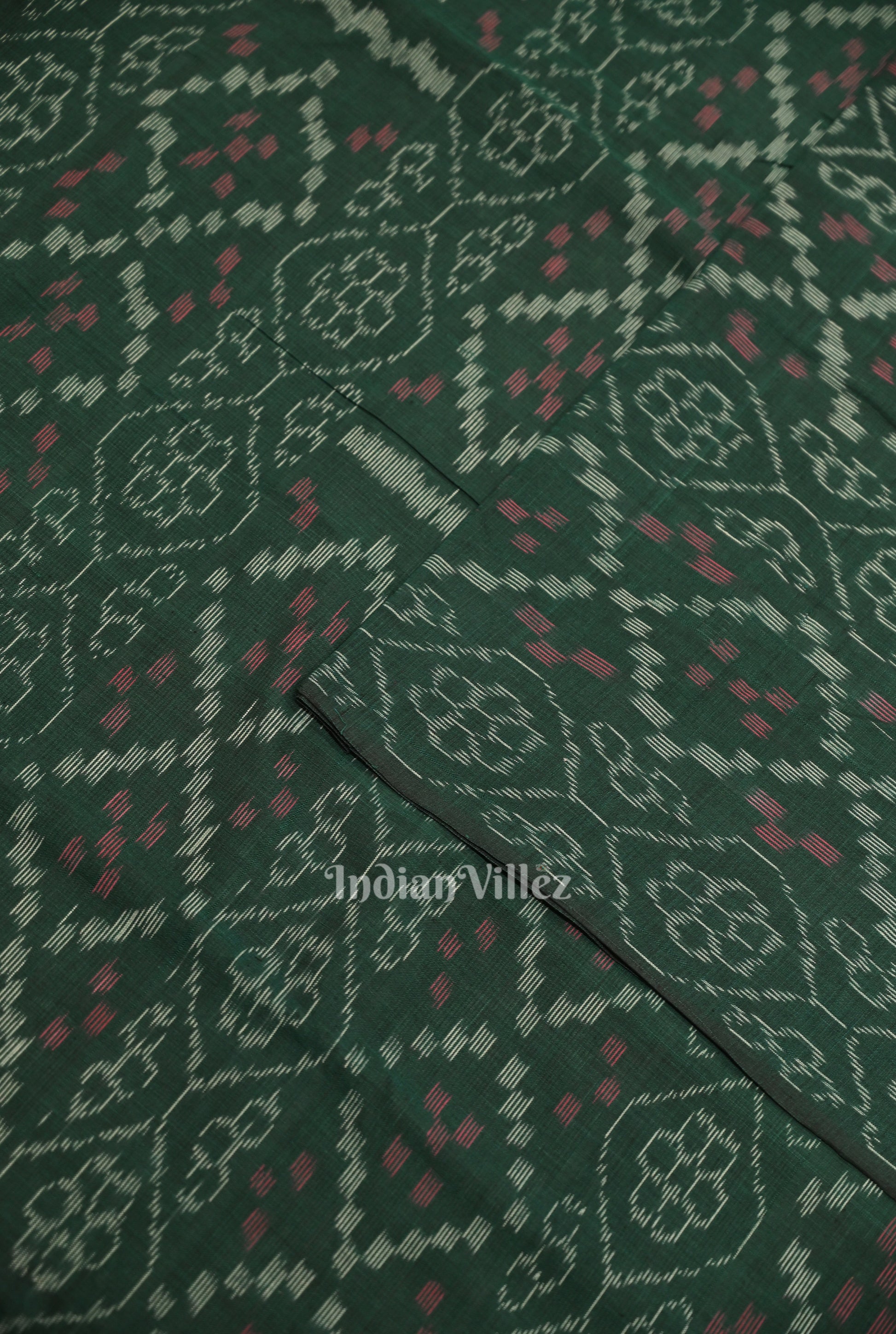 Green Flower Pasapali Design Sambalpuri Odisha Ikat Cotton Fabric 